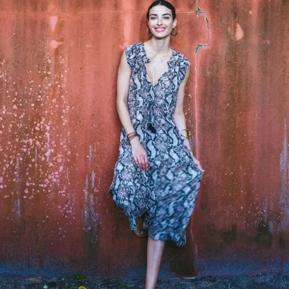 Figue‎ Gianna Animal Print Viscose Sleeveless Midi Dress XS